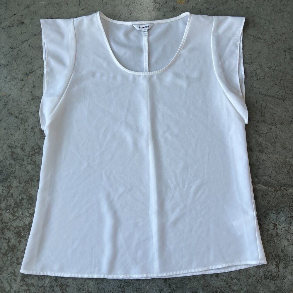 Express White Top Cap Sleeve Scoop Neck Blouse Capsule Wardrobe Women's Small